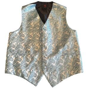 Blue Satin Mens Vest Waistcoat sz M Paisley Wedding Party Prom Formal